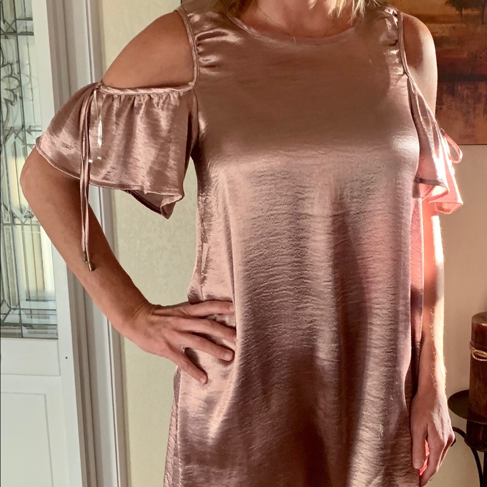 Blush cold shoulder dress.